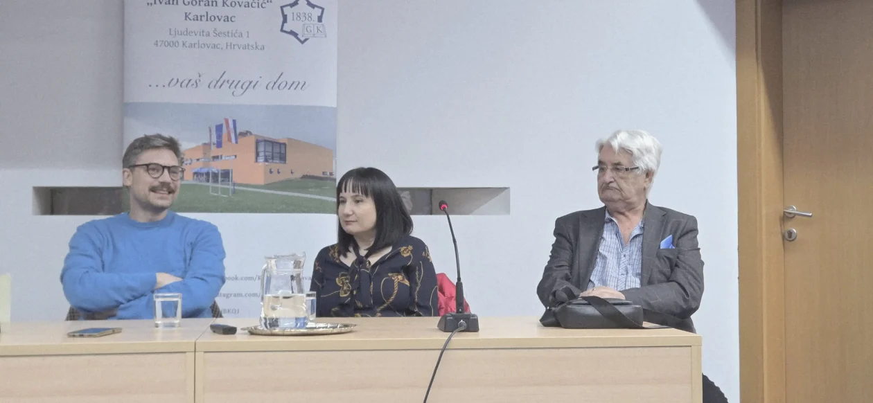 20260227 Gradska knjižnica Ivan Goran Kovačić 04 Boris Postnikov, Ivana Rogar i Milan Lapčić