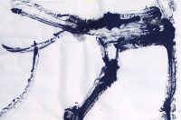 A.F.KRUPAContemporary Haboku and Hatsuboku Dry branch above the river, goose feather, and ink on the Plain Kozo paper, 99×45 cm, 2024