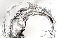 A.F.KRUPASelf-portrait No. 3, black and white ink, brush, metal pen, thin cardboard, 50×36 cm, 2024