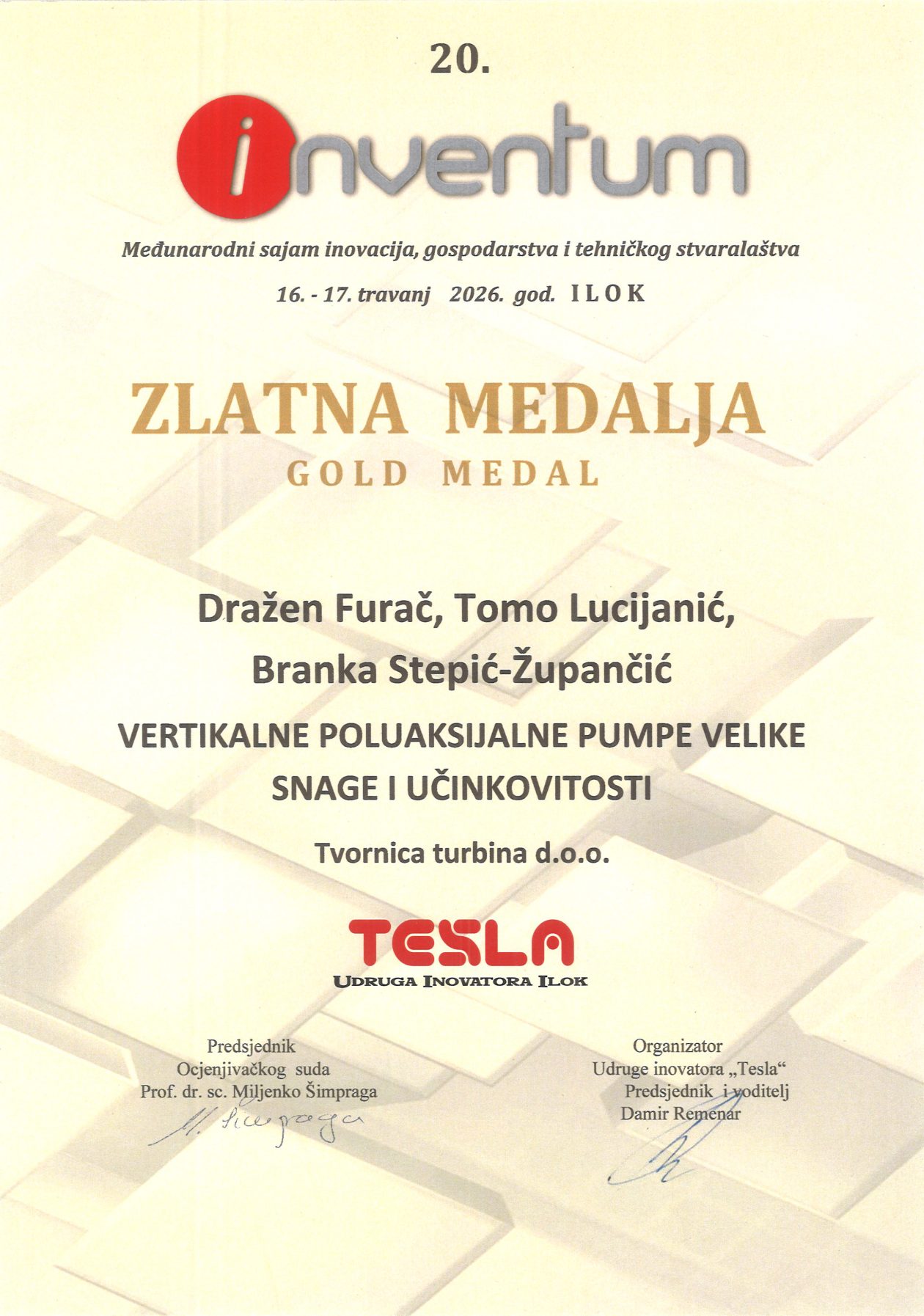 Inventum-TTK-Zlatna medalja